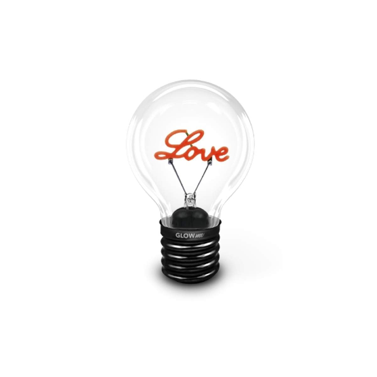 Lampada ricaricabile a forma di bulbo vintage con filamento LED rosso scritta Love.