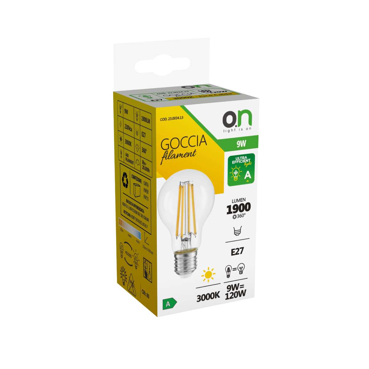 Lampada a filamento LED E27 trasparente 9W 1900 scatola
