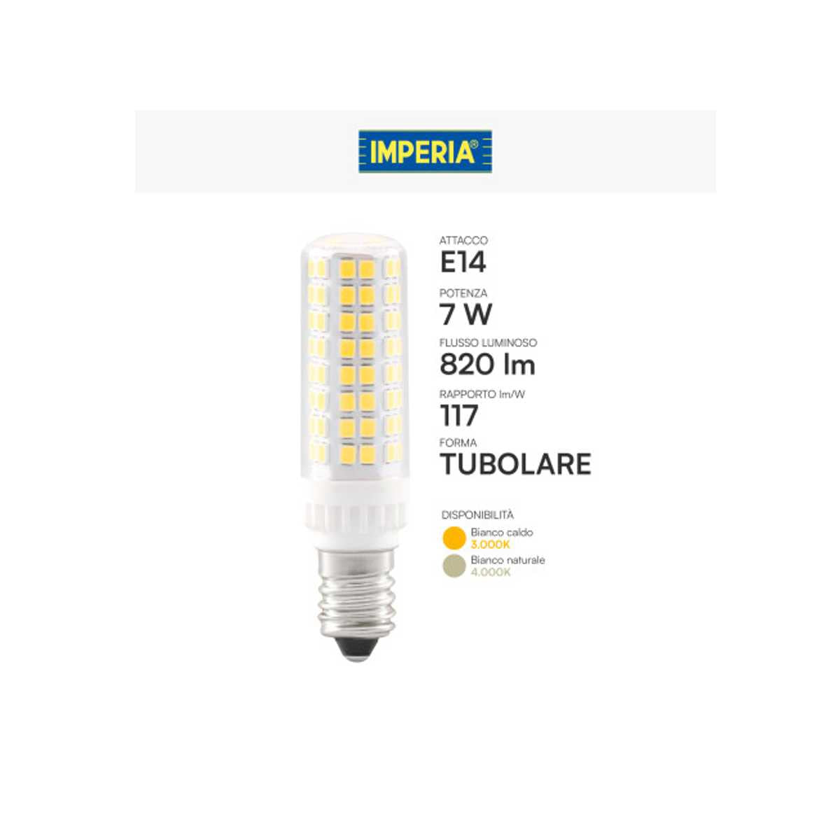 caratteristiche tenciche principale E14 7W 820 lumen luce calda 3000K