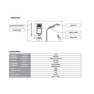 Lampione solare LED con telecomando e timer 3 5 8 ore
