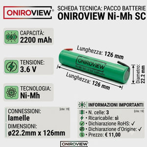 infografica pacco batteria 3.6v 2200ma