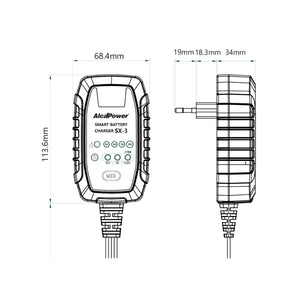 Caricabatteria Mantenitore Moto SX-3 2.5A 6V/12V e Litio LiFePO4 - AlcaPower