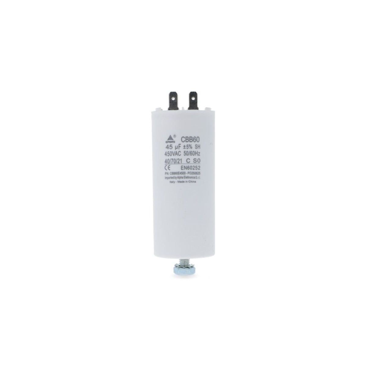 Condensatore 45 µF 450V Faston 6,3 mm Polipropilene per motori