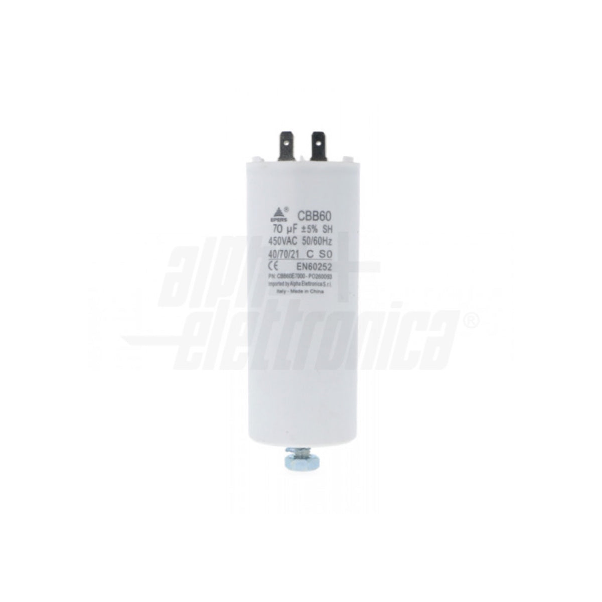 Condensatore 70 µF 450V Faston 6,3 mm Polipropilene per motori