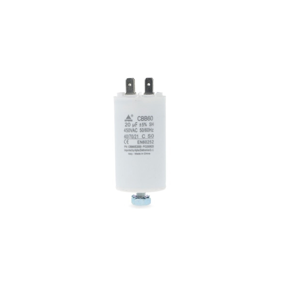 Condensatore CBB60 20 µF 450V Faston 6,3 mm — Polipropilene per motori
