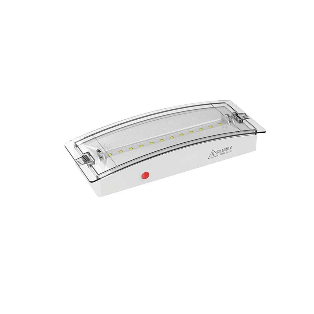 Lampada emergenza da parete LED IP65 accesa con luce bianca fredda