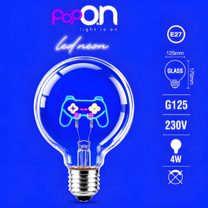 Lampadina decorativa LED G125 E27 POPON JOYPAD scheda con dati E27 G125 230V 4W