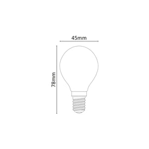 misure 78 x 45mm
Lampadina Sfera Satinata E14 4W 3000K LED Vetro Smerigliato