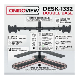 infografica Supporto Doppio Monitor da Tavolo con Base 13-32 Pollici VESA 100x100 10 Kg x2