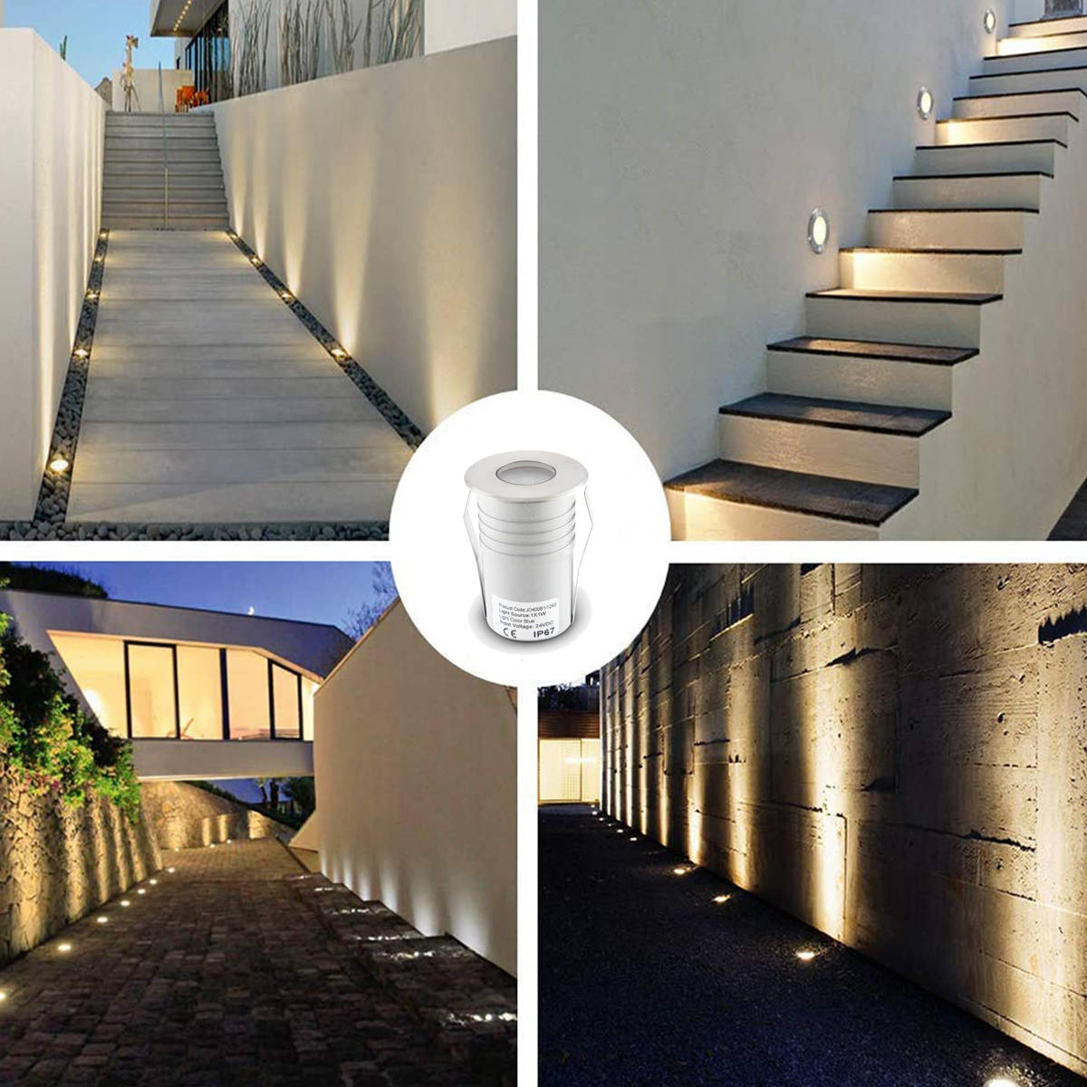 Faretto da Terra per Esterno Giardino Led Acciaio 2W 24V DC IP67 Tondo
