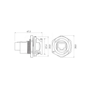 Presa RJ45 da Pannello IP67 FTP Cat.5e Impermeabile Waterproof