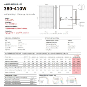 Pannelli Solari Fotovoltaico Monocristallino 410W 37,2V Full Black Amosolar (KIT 36 Pannelli)