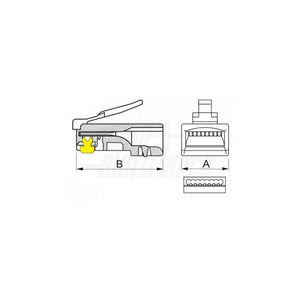 Plug RJ45 Spina Modulare Passante 8 Poli Cavi Rigidi e Trefoli CAT.6 Barattolo da 25 pezzi