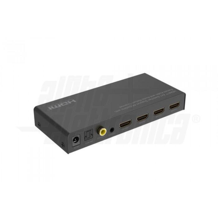 Switch commutatore video hdmi automatico 4K HDR 4 porte con audio ottico e coassiale con telecomando