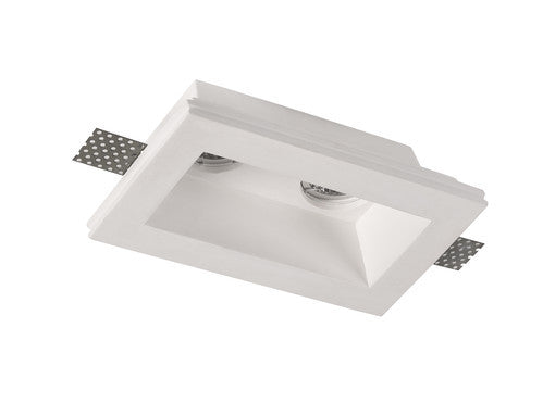 Faretti da incasso in gesso a corpo doppio 215x125mm, supporto bianco verniciabile per due lampadine