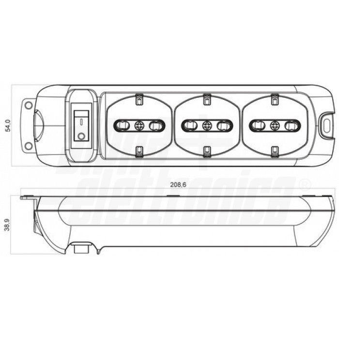 Disegno tecnico ciabatta multipresa 3 prese