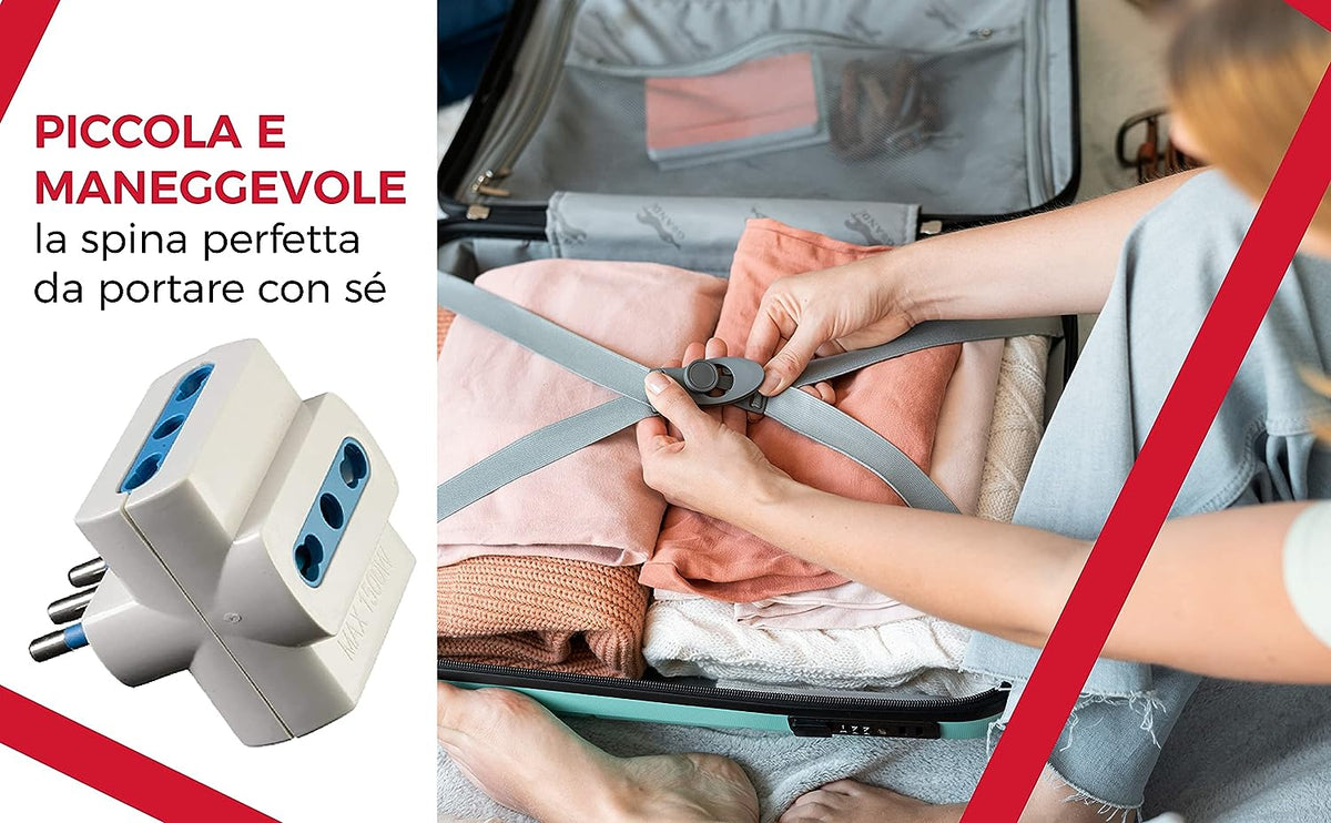 Spina Tripla 10A Adattatore Prese Bivalenti 10 16A Colore Bianco 1500W