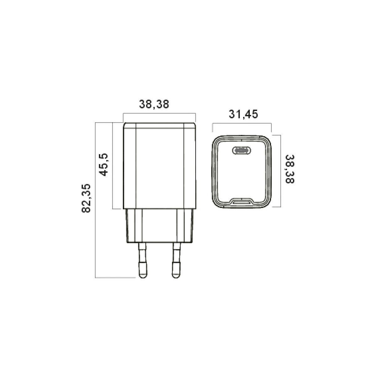 Caricatore USB GaN 45W  1 Porta USB C Bianco