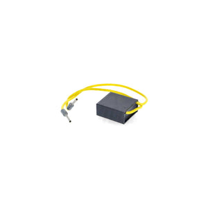 Vista 3/4 el modulo limitatore corrente di spunto per LED, con cavi integrati e design sottile per impianti elettrici professionali

