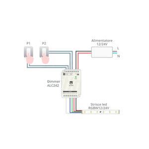 Controller RGBW ingressi pulsanti P1 bianco e P2 colore