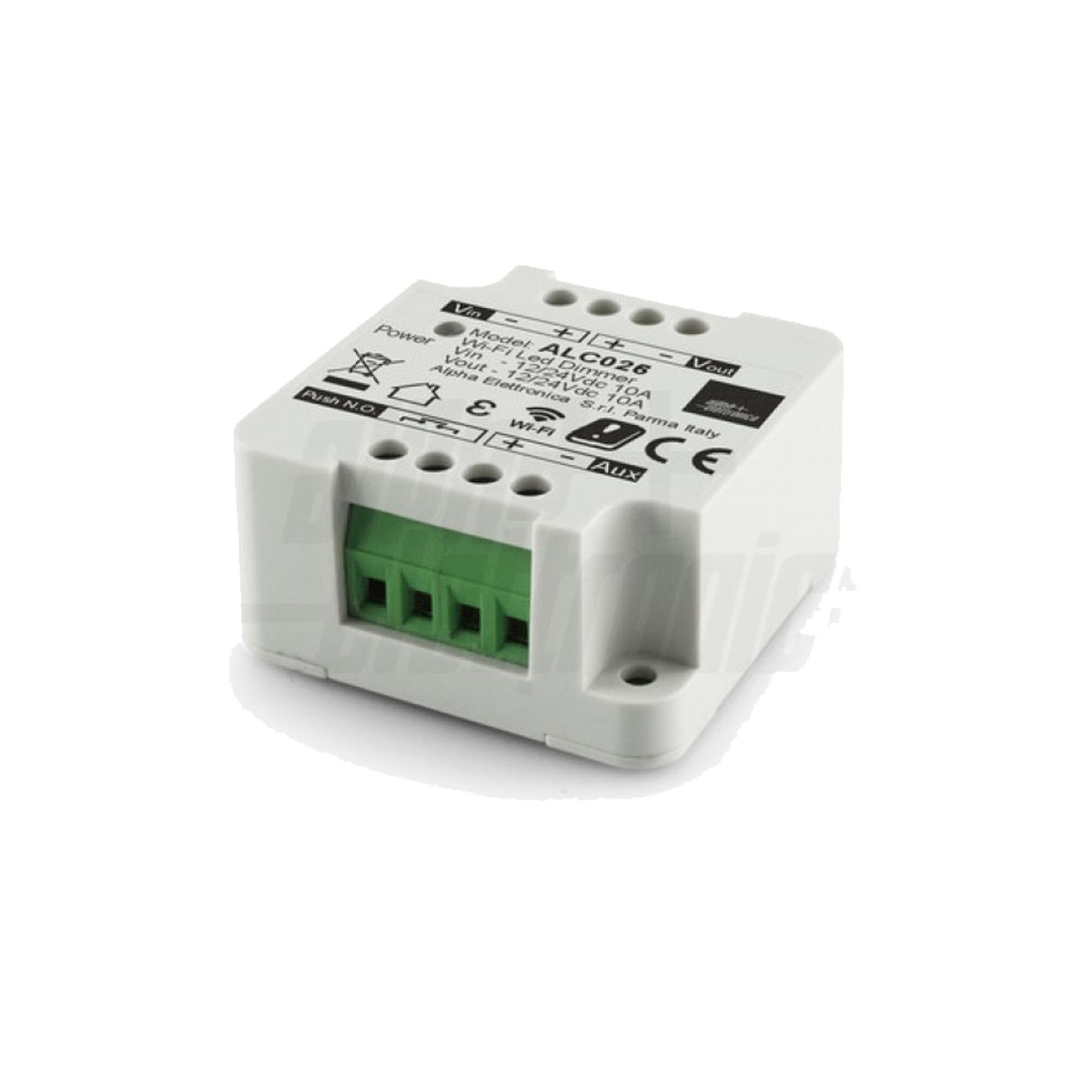 Dimmer led WiFi con pulsante vista frontale corpo bianco