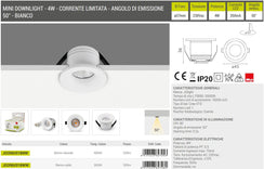 Faretto Led Incasso Cartongesso 4W Angolo 60° 320 Lumen 4000K Bianco