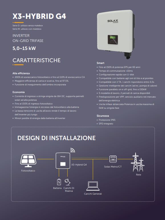 Inverter Ibrido 6KW Trifase Fotovoltaico Dual MPPT+ Sezionatore Solax