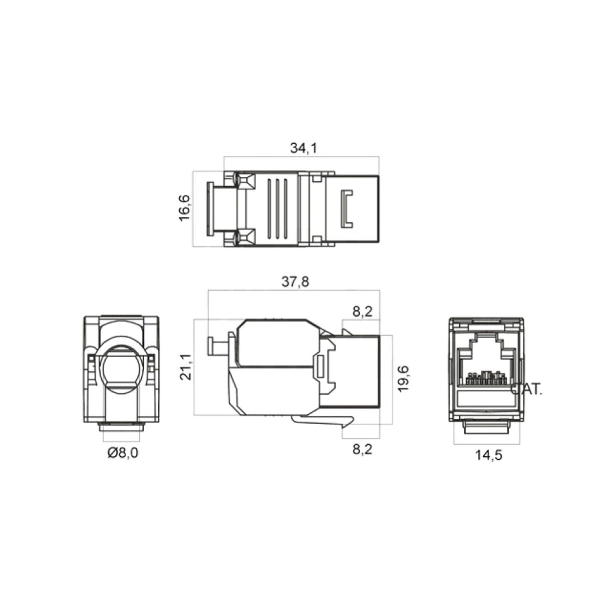 Keystone RJ45 Cat.6 Frutto UTP Crimpaggio Senza Attrezzi Colore Bianco