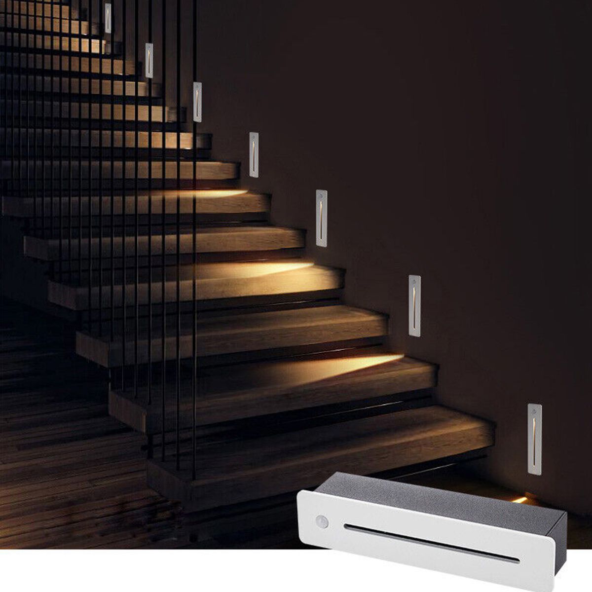 Lame di Luce Led Segnapasso Sensore Pir 3W IP65 Luce Calda Antracite