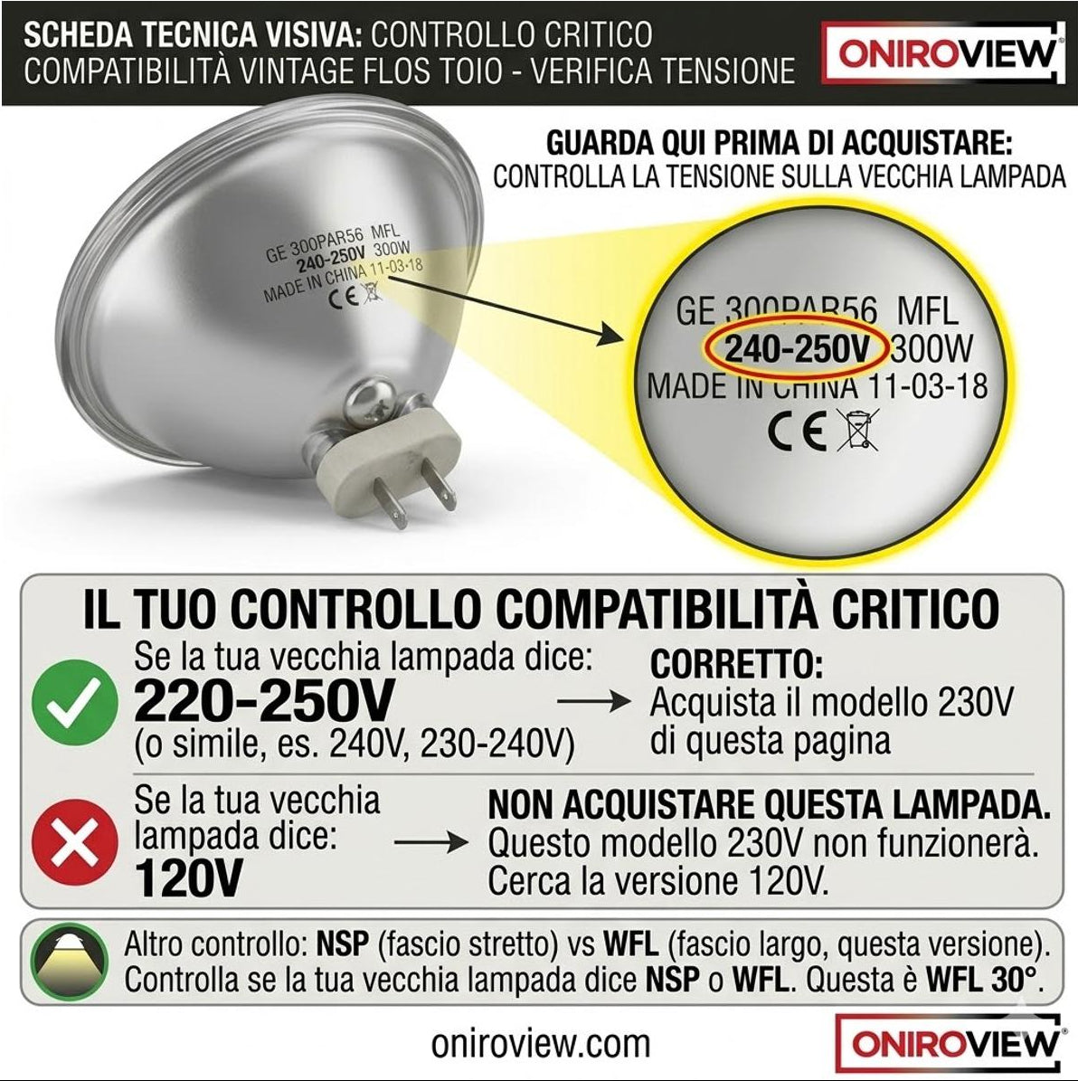 Lampada Ricambio per Flos Toio PAR56 GX16d 300W 230V