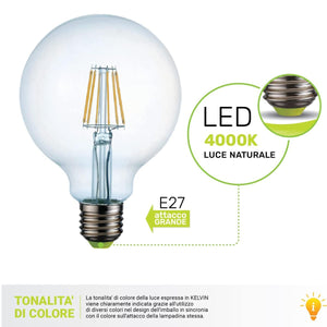 Lampade a Filamento Led Globo E27 15W Luce Naturale 125mm