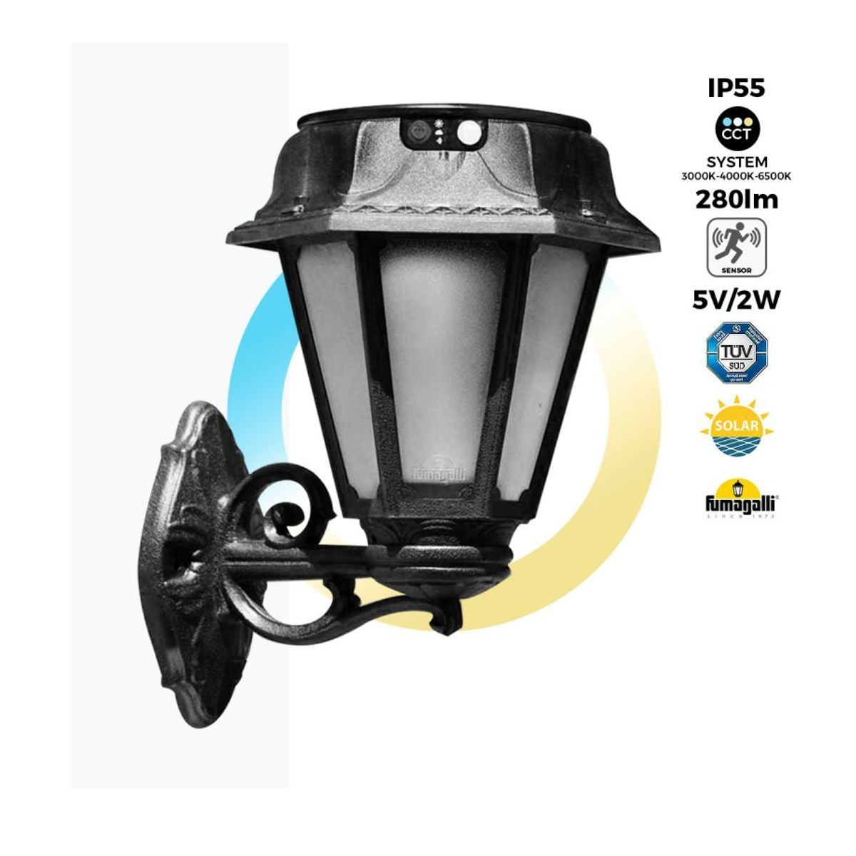 Lampioni da Giardino Solari Parete Lanterna Bianco CCT IP55 con Sensore