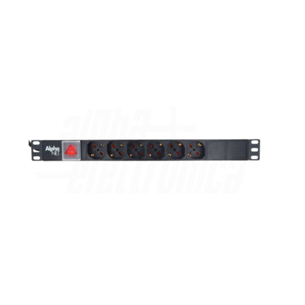 Multiprese Rack 19" 6 Prese Trivalenti Cavo 2mt Spina 16A Nera