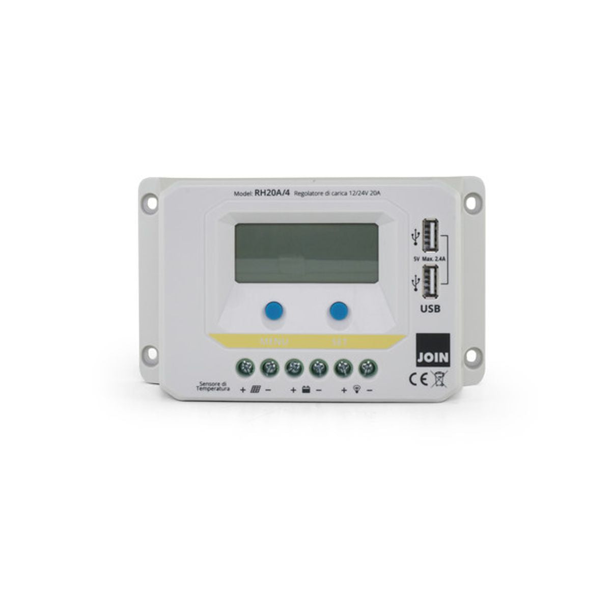 Regolatore di Carica Fotovoltaico per Pannello Solare PWM 12V 24V 20A Display USB Crepuscolare