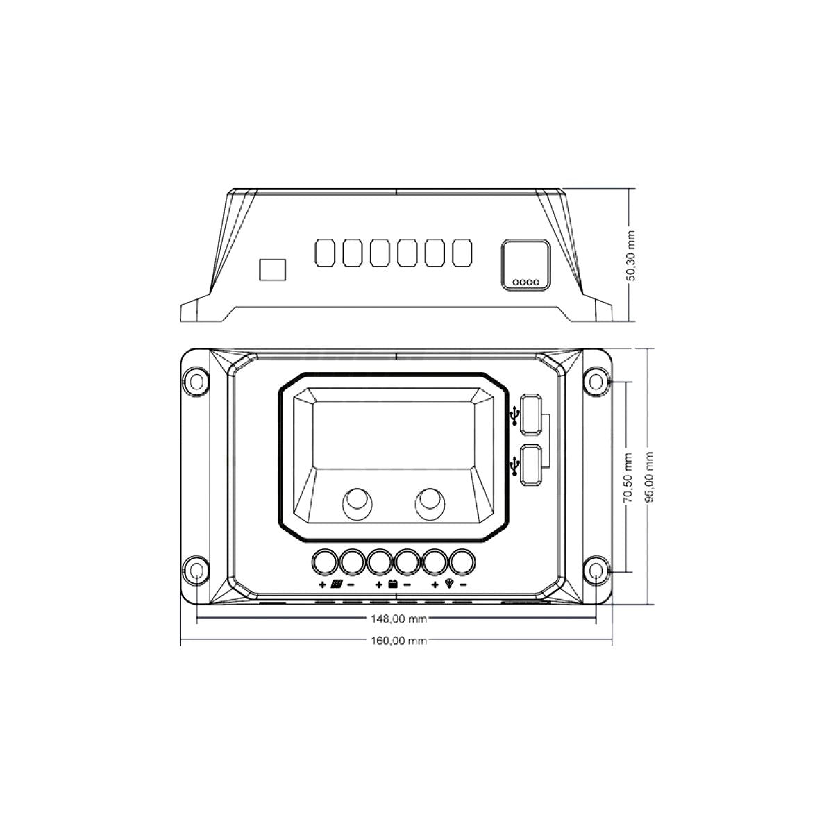 Regolatore di Carica Fotovoltaico per Pannello Solare PWM 12V 24V 20A Display USB Crepuscolare