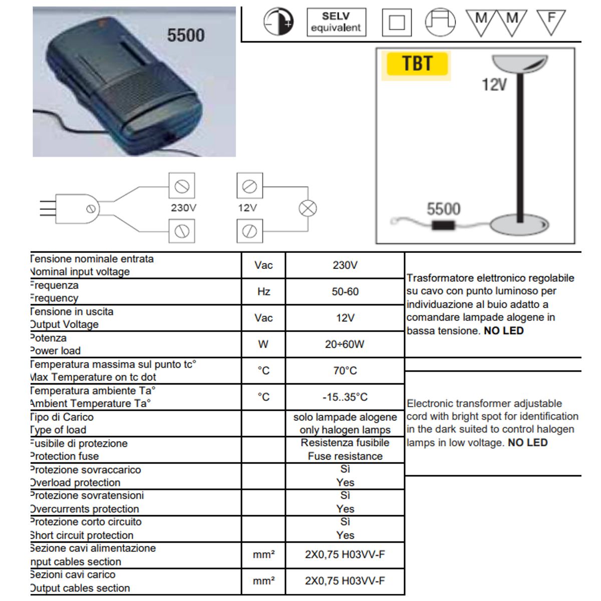 Varialuce Relco 5500N 12V 20 - 60W per Lampadine Alogene Nero