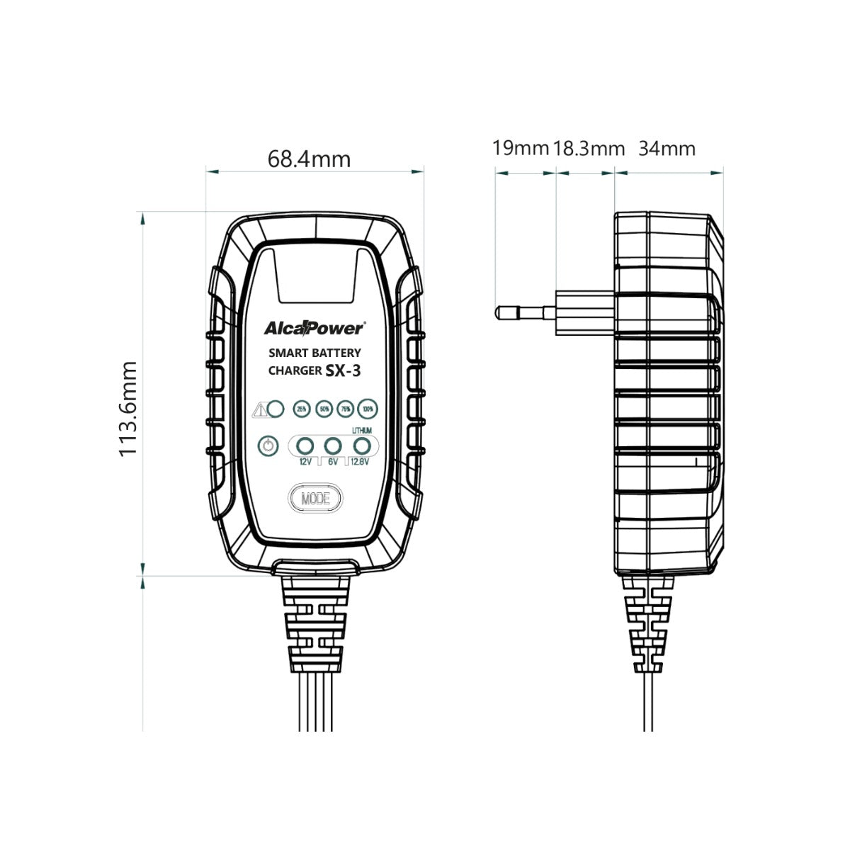 Caricabatteria Mantenitore Moto SX-3 2.5A 6V/12V e Litio LiFePO4 - AlcaPower