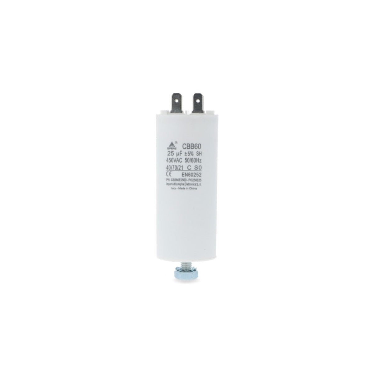 Condensatore 25 µF 450V Faston 6,3 mm Polipropilene per motori