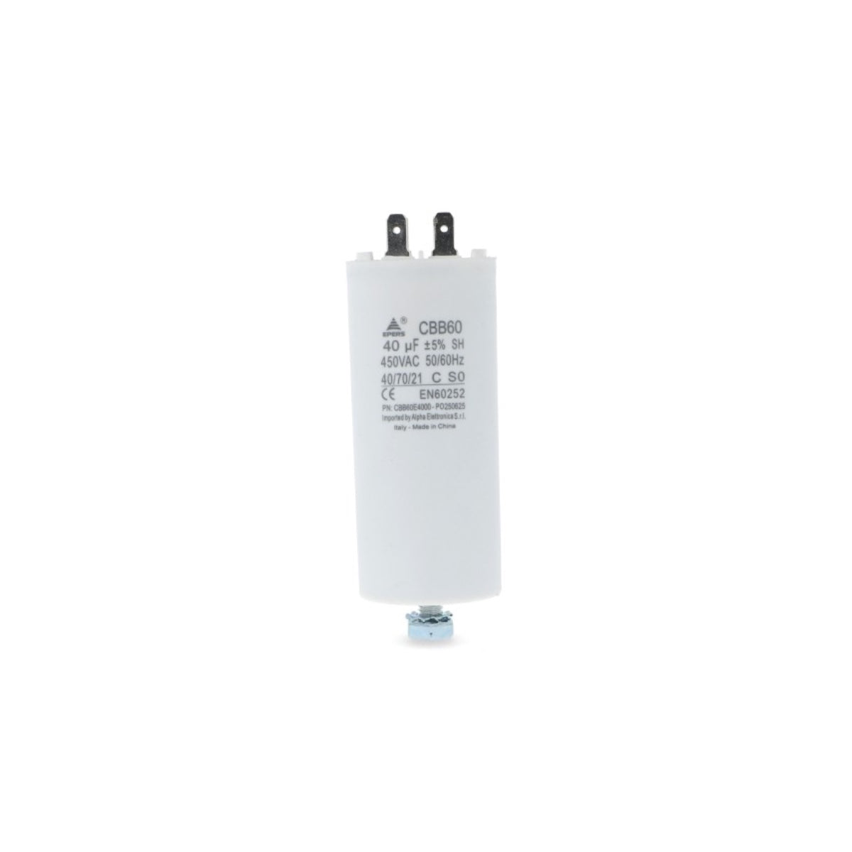 Condensatore 40 µF 450V Faston 6,3 mm Polipropilene per motori