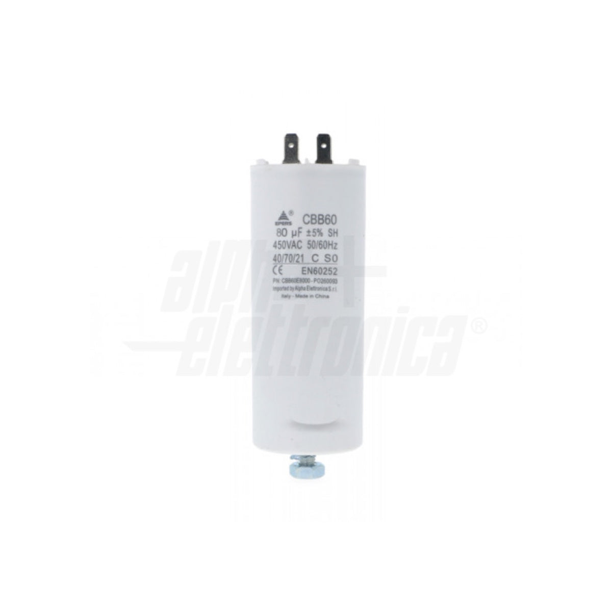 Condensatore 80 µF 450V Faston 6,3 mm Polipropilene per motori
