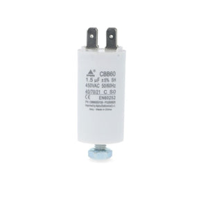 Condensatore CBB60 bianco 1,5 µF 450V con terminali faston 6,3 mm e vite M8 — Alpha Elettronica