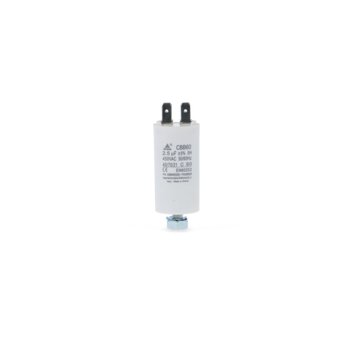 Condensatore CBB60 2,5 µF 450V Faston 6,3 mm — Polipropilene per motori