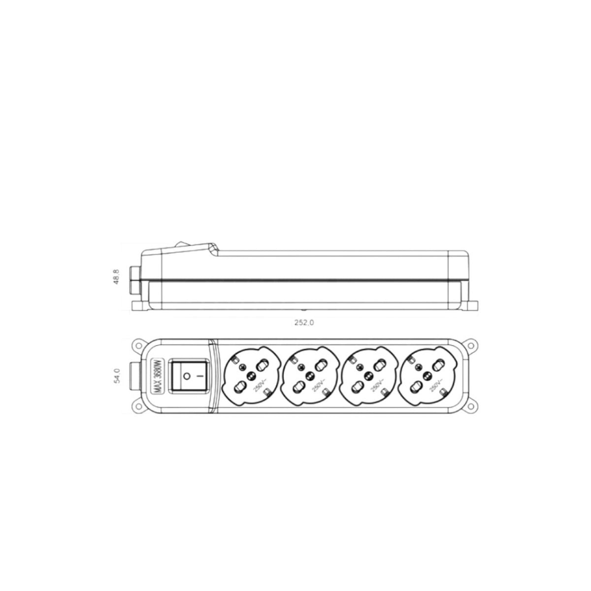 Disegno tecnico ciabatta multifase 4 prese