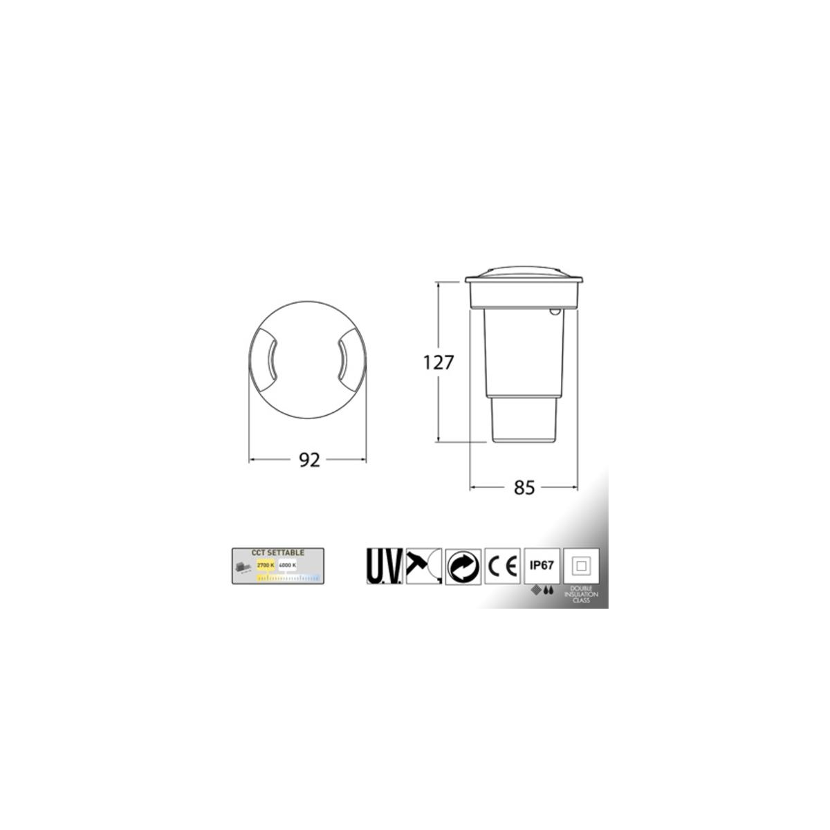 Faretto da Terra Carrabile Esterno Led GU10 3,5W CCT IP67 Resina Nero CECI 90 2L