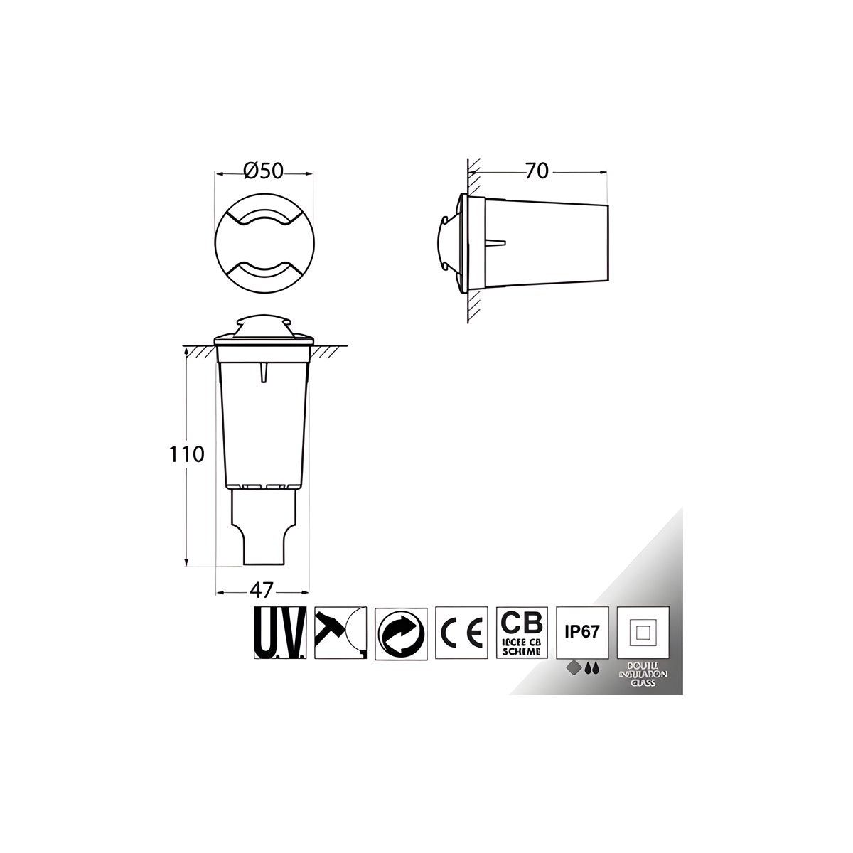 Faretto Segnapasso da Incasso Terra e Parete Esterno Led G9 1,7W 4000K IP67 Doppia Emissione ALDO 2L