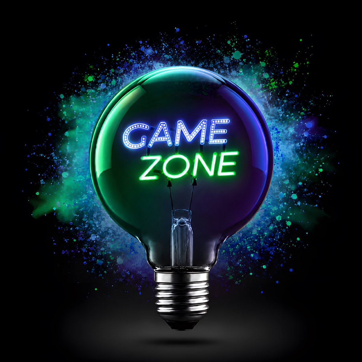 Lampadina decorativa LED G125 E27 POPON GAME ZONE accesa su sfondo nero