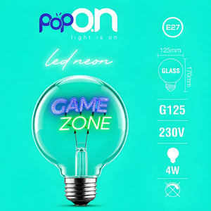 Lampadina decorativa LED G125 E27 POPON GAME ZONE scheda con dati E27 G125 230V 4W