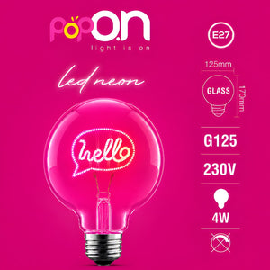 Lampadina decorativa LED G125 E27 POPON HELLO scheda con dati E27 G125 230V 4W