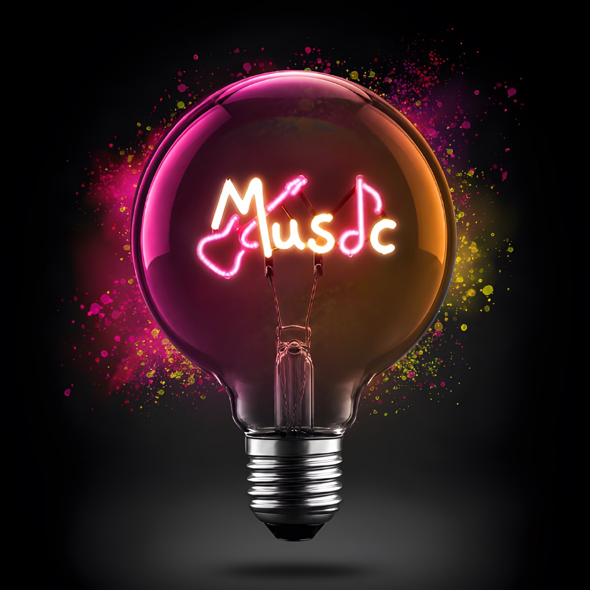 Lampadina decorativa LED G125 E27 POPON MUSIC accesa su sfondo nero