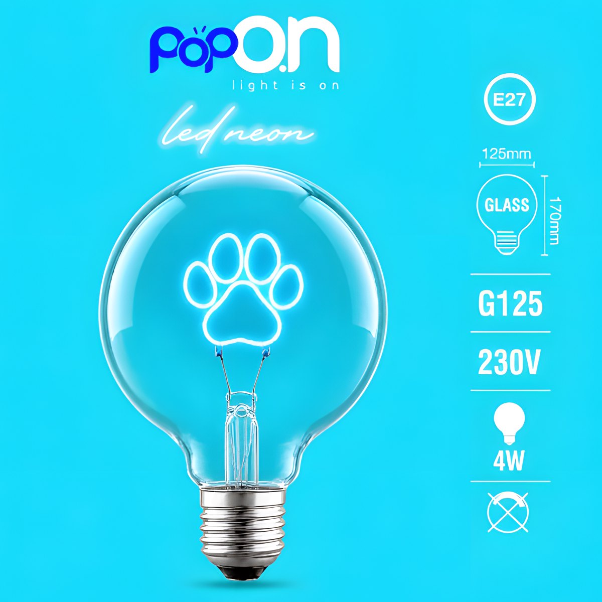 Lampadina decorativa LED G125 E27 POPON ZAMPA scheda con dati E27 G125 230V 4W